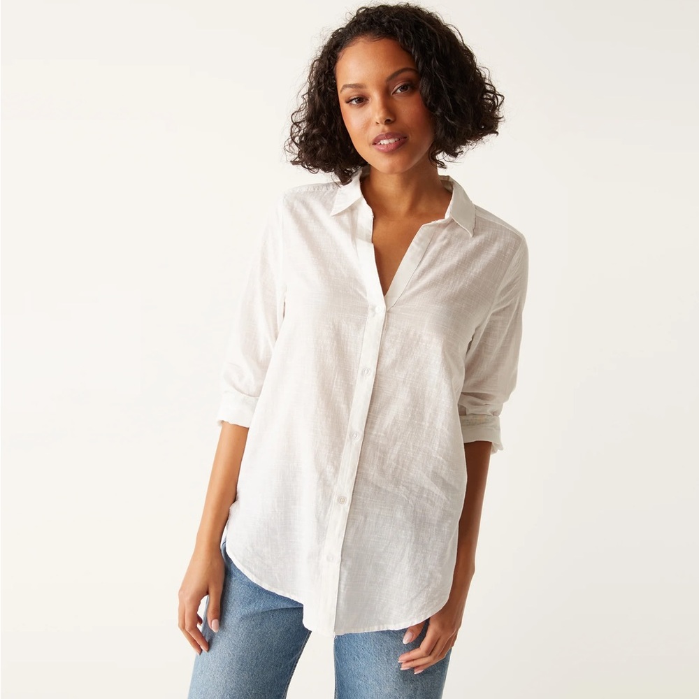 Tuckernuck Michael Stars Long Sleeve 100% Cotton Button Front Shirt Top White XS - Picture 3 of 11